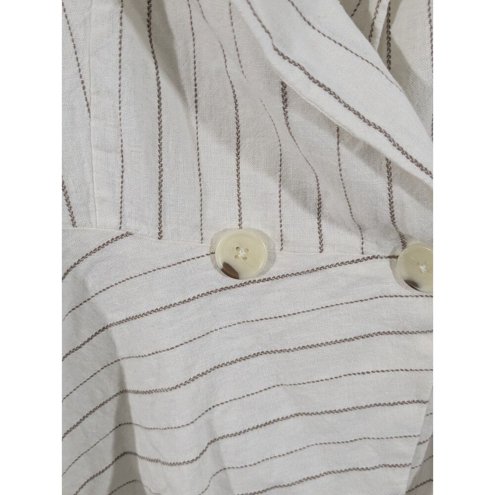 Free People Stella Double Breasted Fray Hem Stripe Linen Blazer in Off White S - Picture 4 of 9